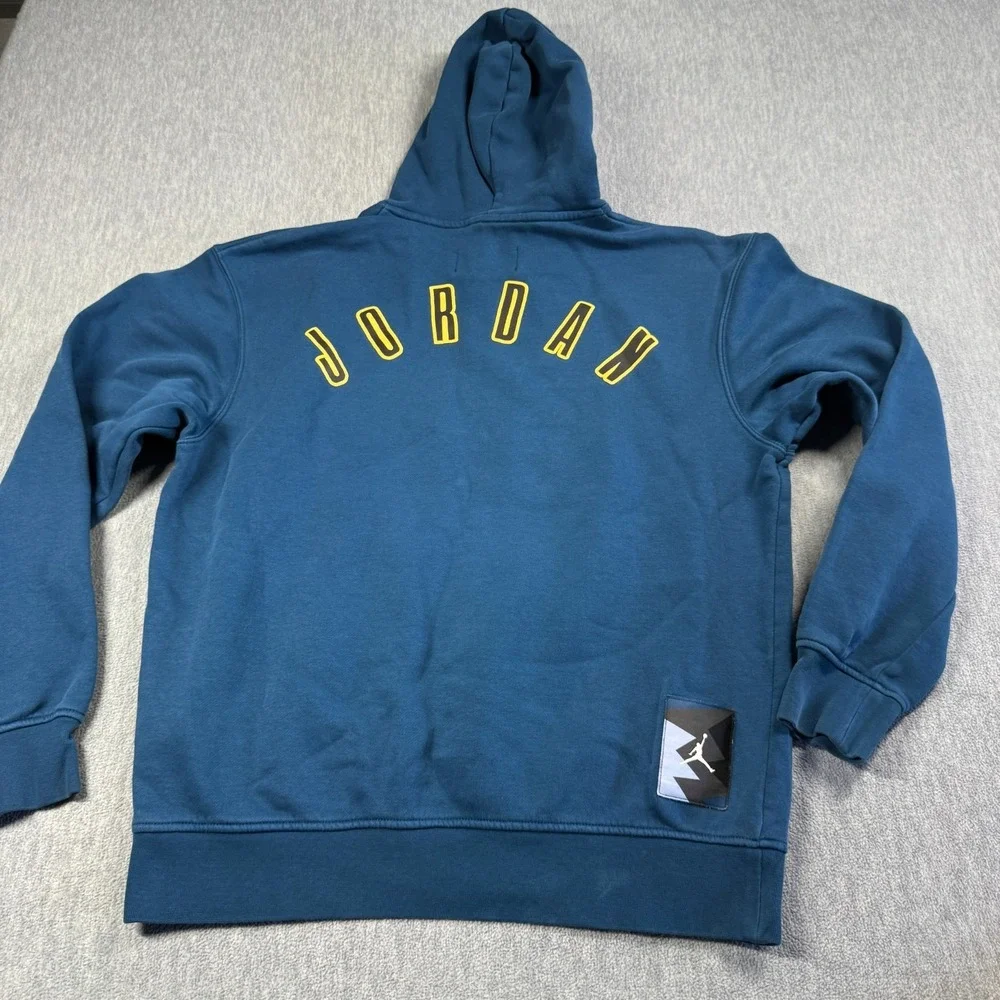 Jordan Hoodie Men M Blue Lightning Bolt Graphic Jumpman Fleece Pullover Sweatshi